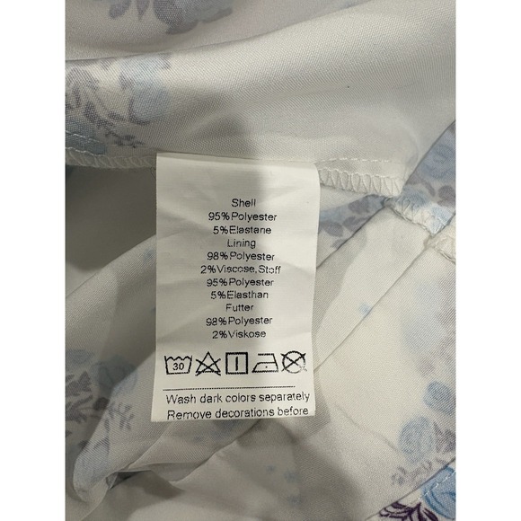 White Blue Floral Milkmaid Midi Dress Sz M Coquette Romantic Ruffles Bows Puff - Picture 10 of 10